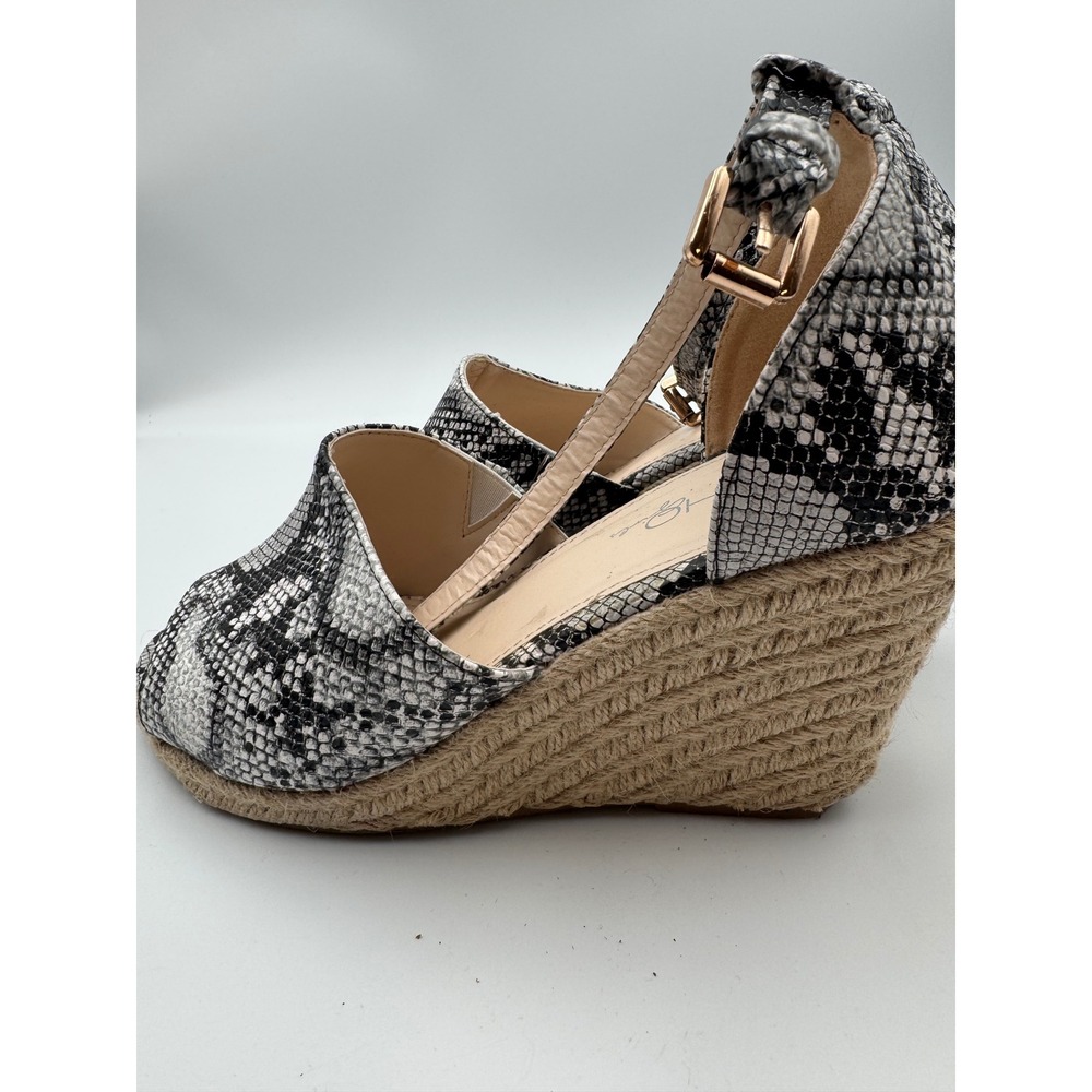 SOHO Shoes Womens Snakeskin Print‎ Espadrille Wedge Sandals Grey Black Size 9
